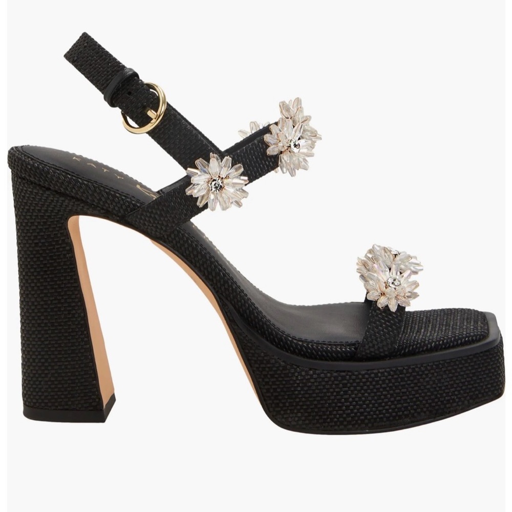 Katy Perry Black  Floral Sandals Heels new size 9 - Picture 15 of 16